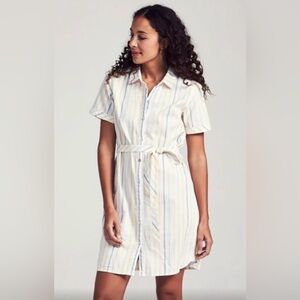 Faherty Lila Stripe Shirtdress Organic Cotton Cream and Pastel Striped belted